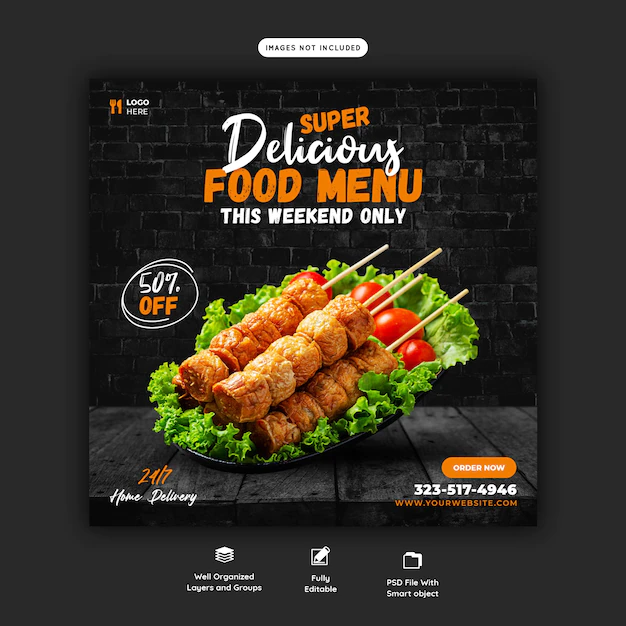 Free PSD | Food menu and restaurant social media banner template