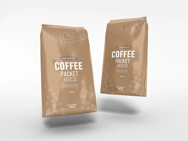 Free PSD | Glossy foil coffee packaging mockup