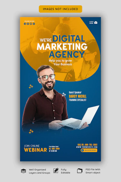 Free PSD | Digital marketing live webinar and corporate facebook and instagram story template
