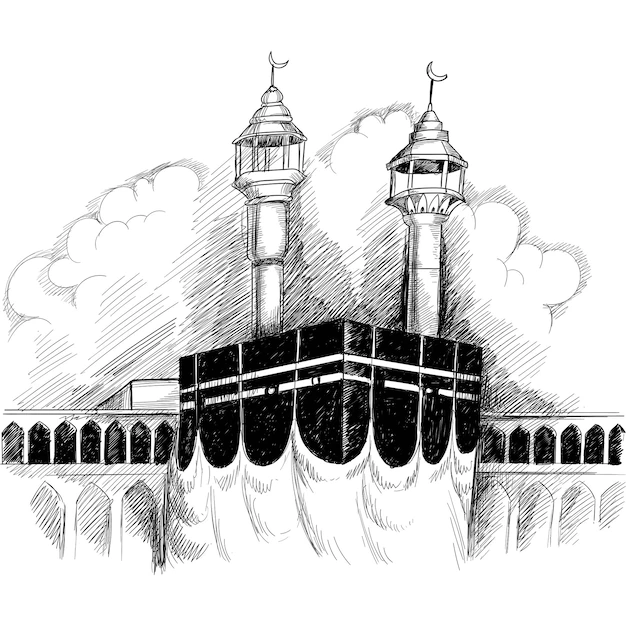 Free Vector | Holy kaaba in mecca saudi arabia hand drawn sketch