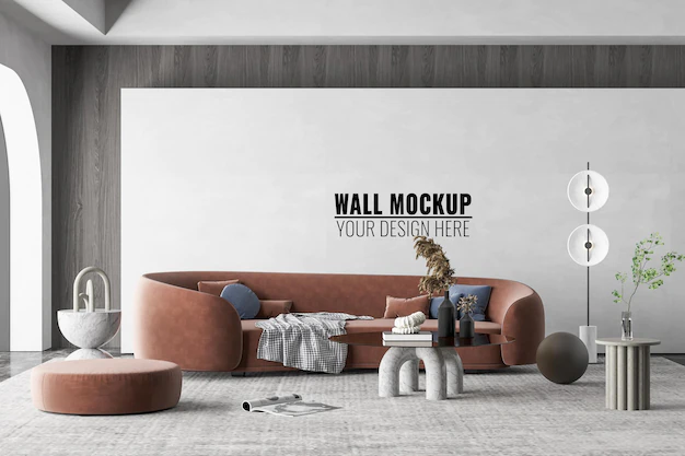 Free PSD | Interior modern living room wall mockup