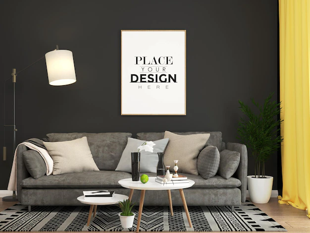 Free PSD | Poster frame in living room mockup