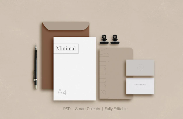 Free PSD | Set of corporate stationery branding mockup top view