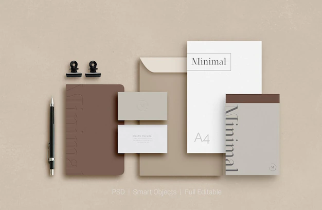 Free PSD | Set of corporate stationery branding mockup top view