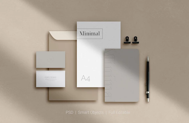 Free PSD | Set of corporate stationery branding mockup top view