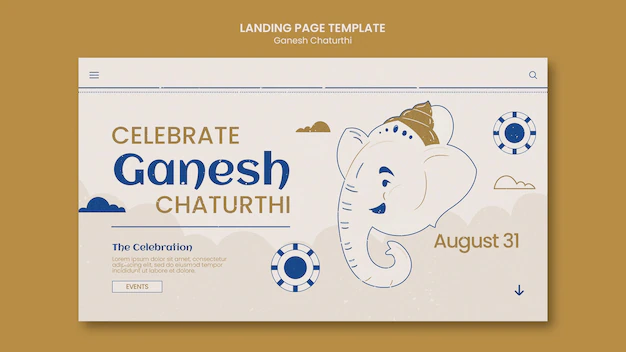 Free PSD | Ganesh chaturthi landing page template with elephant and clouds