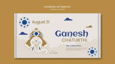 Free PSD | Ganesh chaturthi social media promo template with elephant and clouds