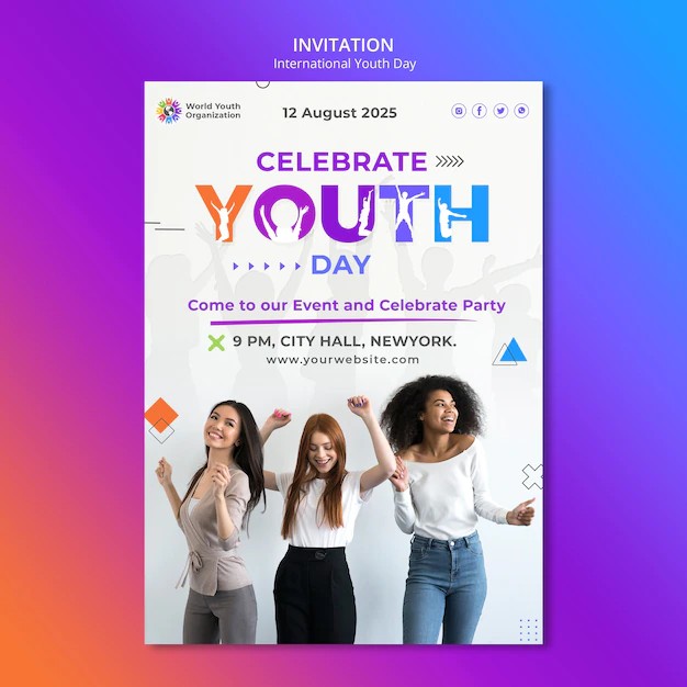 Free PSD | Gradient international youth day invitation template