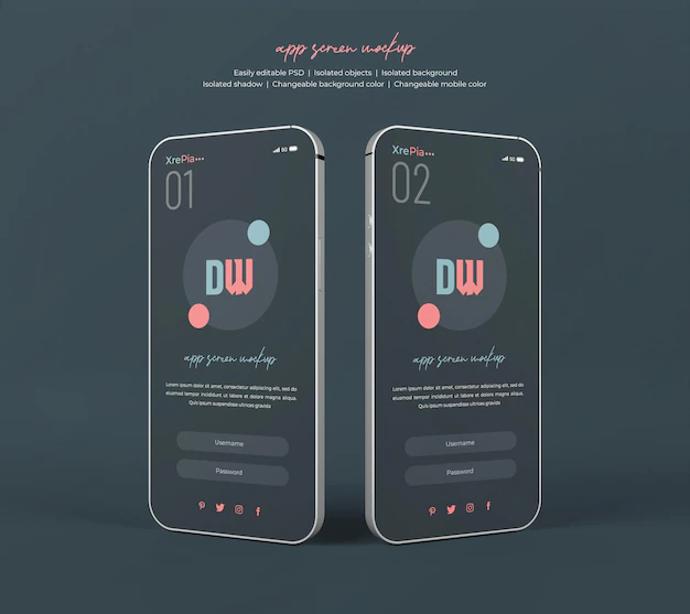 Free PSD | App interface presentation mockup on 3d phone screen isolated