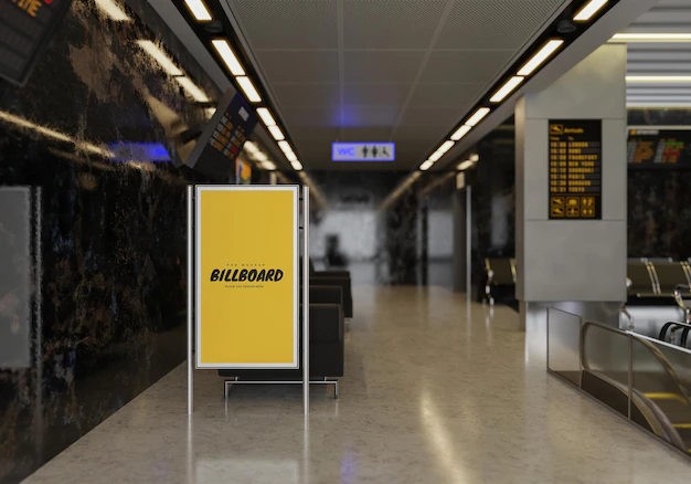 Free PSD | Poster frame in passenger airport psd mockup