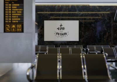 Free PSD | Poster frame in passenger airport psd mockup
