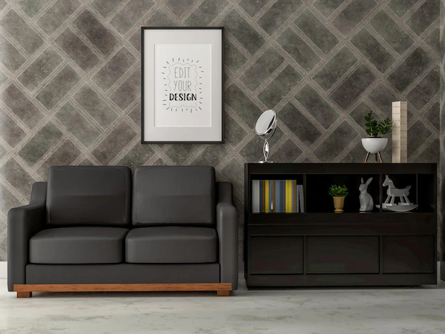 Free PSD | 3d illustration mockup photo frame in living room rendering