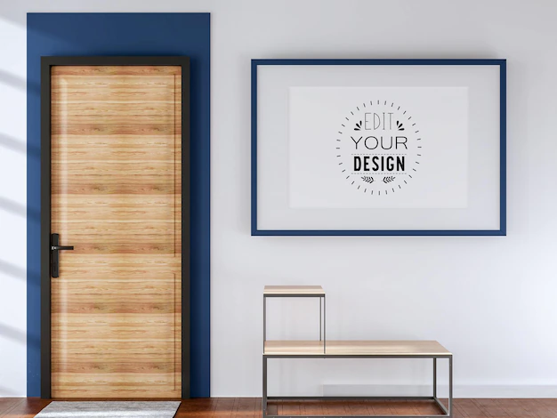 Free PSD | 3d illustration mockup photo frame in living room rendering