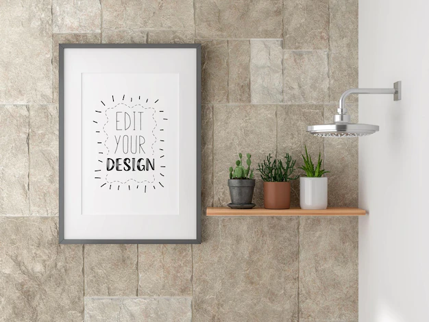 Free PSD | Poster frame mockup interior in a bathroom