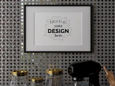Free PSD | Poster frame mockup interior in a kitchen room