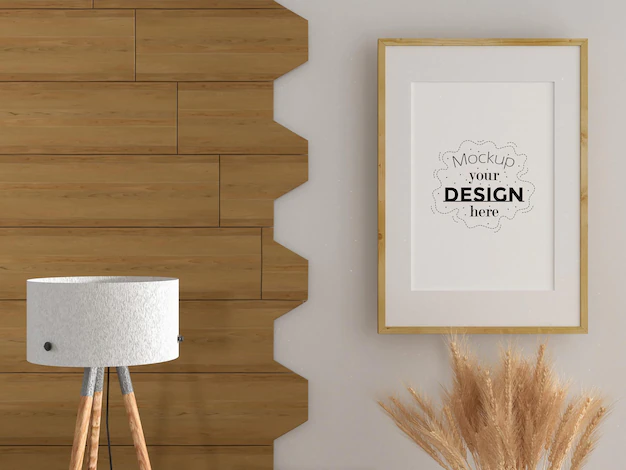 Free PSD | 3d illustration mockup photo frame in living room rendering