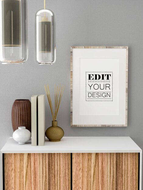 Free PSD | 3d illustration mockup photo frame in living room rendering