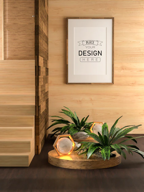 Free PSD | 3d illustration mockup photo frame in living room rendering