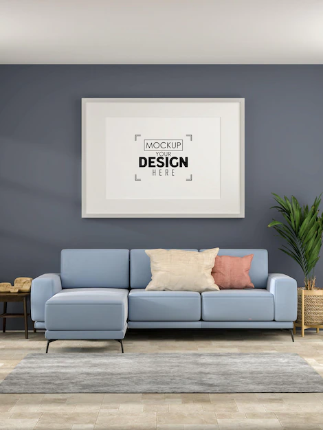 Free PSD | 3d illustration mockup photo frame in living room rendering