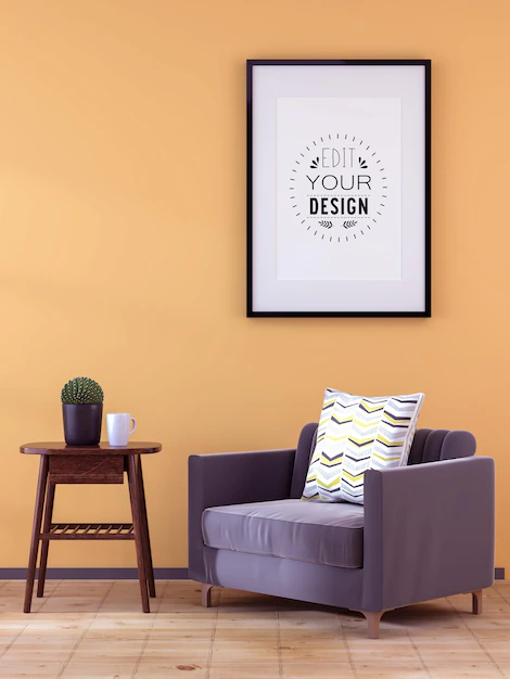 Free PSD | 3d illustration mockup photo frame in living room rendering