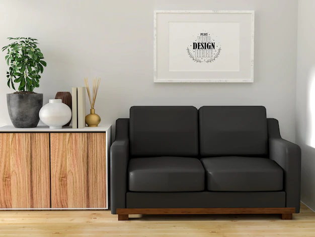 Free PSD | 3d illustration mockup photo frame in living room rendering