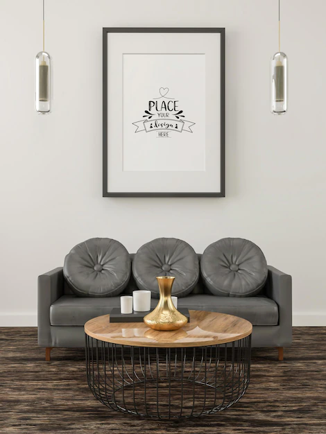 Free PSD | 3d illustration mockup photo frame in living room rendering