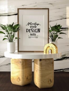 Free PSD | 3d illustration mockup photo frame in living room rendering