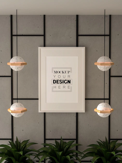 Free PSD | 3d illustration mockup photo frame in living room rendering