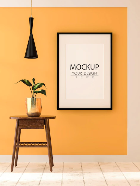 Free PSD | 3d illustration mockup photo frame in living room rendering