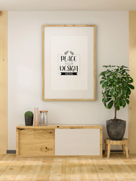 Free PSD | 3d illustration mockup photo frame in living room rendering