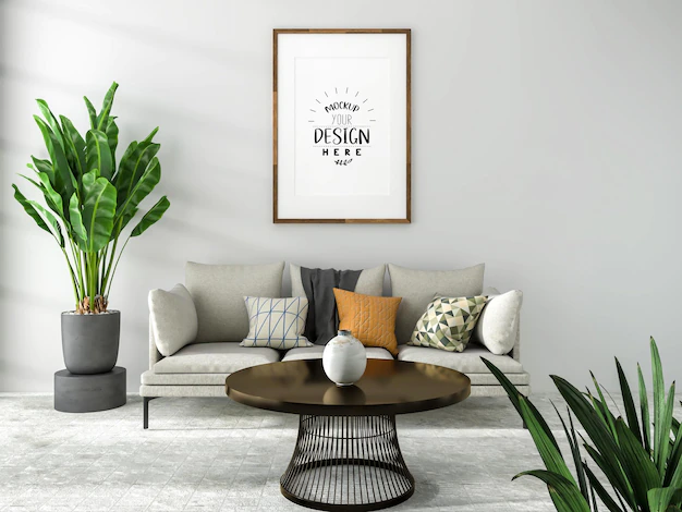 Free PSD | 3d illustration mockup photo frame in living room rendering