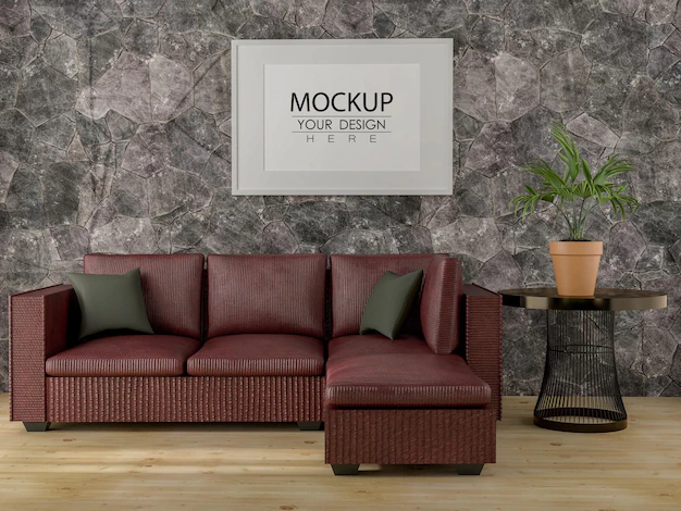 Free PSD | 3d illustration mockup photo frame in living room rendering