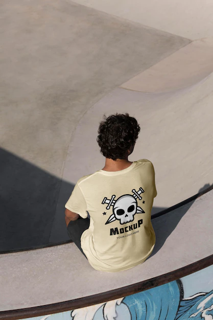 Free PSD | Male skateboarder with mock-up t-shirt