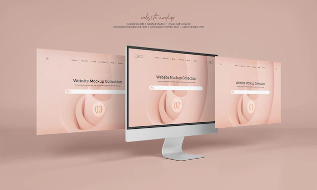Free PSD | Desktop monitor screen with website presentation mockup isolated