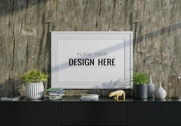 Free PSD | Poster frame in living room  mockup