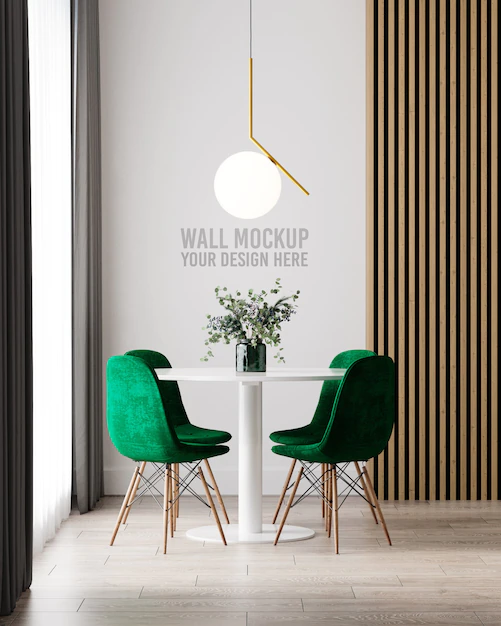 Free PSD | Interior dining room wallpaper mockup