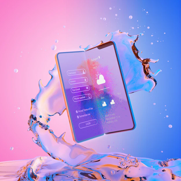 Free PSD | 3d smartphone with water effect