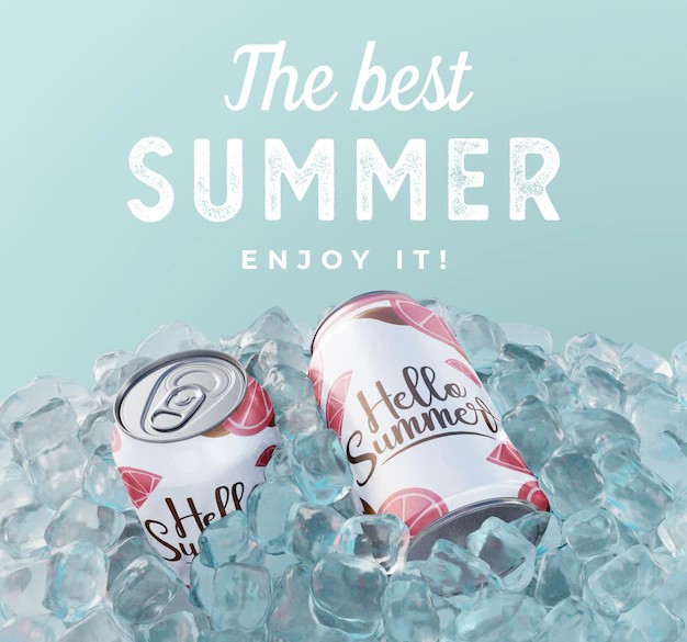 Free PSD | Fruit soda cans with ice cubes