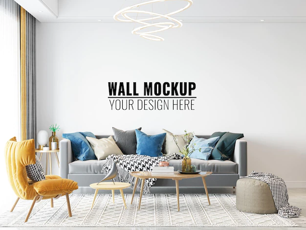 Free PSD | Interior living room wall mockup