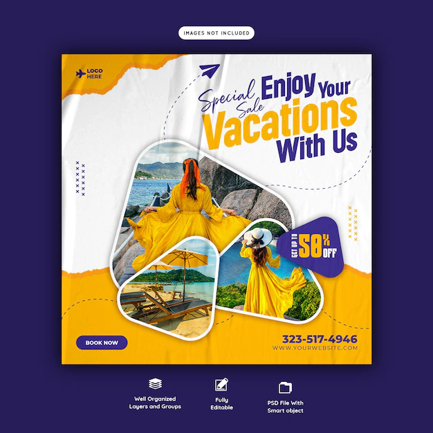 Free PSD | Travel and tourism instagram post or social media post template
