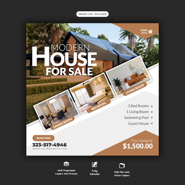 Free PSD | Real estate house property instagram post or social media banner template
