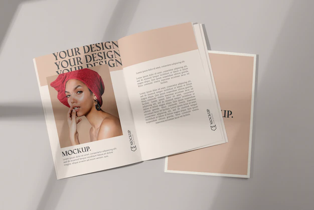 Free PSD | Magazine mockup with shadow overlay