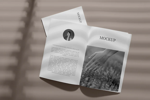 Free PSD | Magazine mockup with shadow overlay