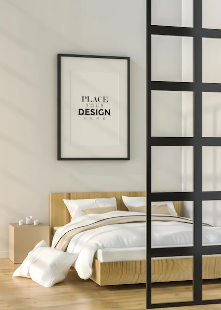 Free PSD | Poster frame in living room  mockup