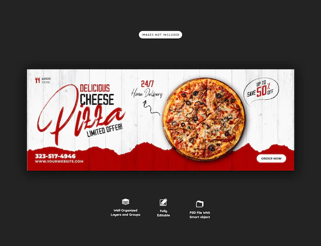 Free PSD | Food menu and delicious pizza facebook cover banner template
