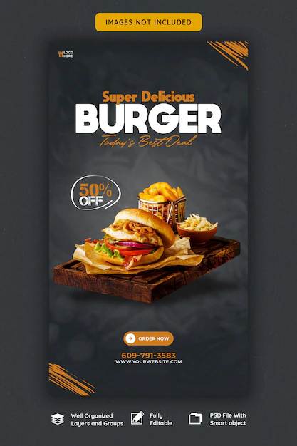 Free PSD | Delicious burger and food menu instagram and facebook story template