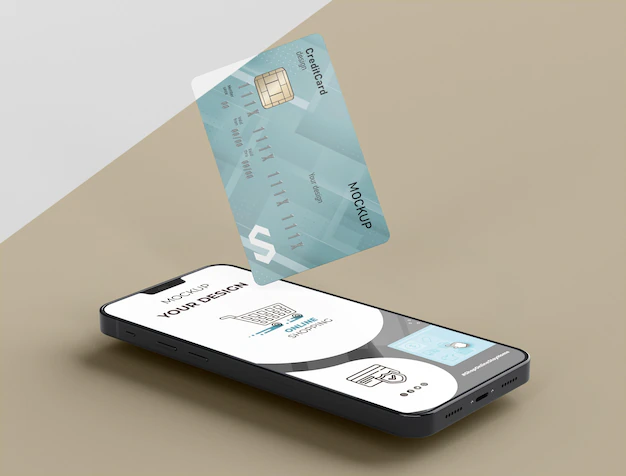 Free PSD | Credit card mock up with mobile