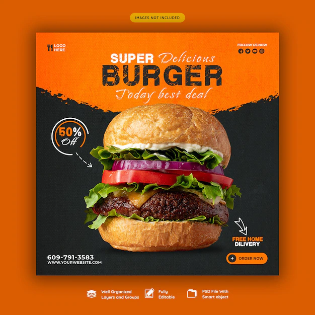 Free PSD | Delicious burger and food menu social media banner template