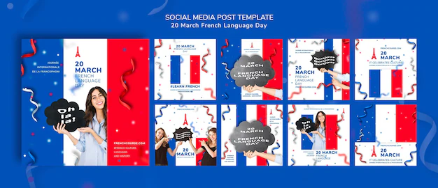 Free PSD | French language day instagram posts template