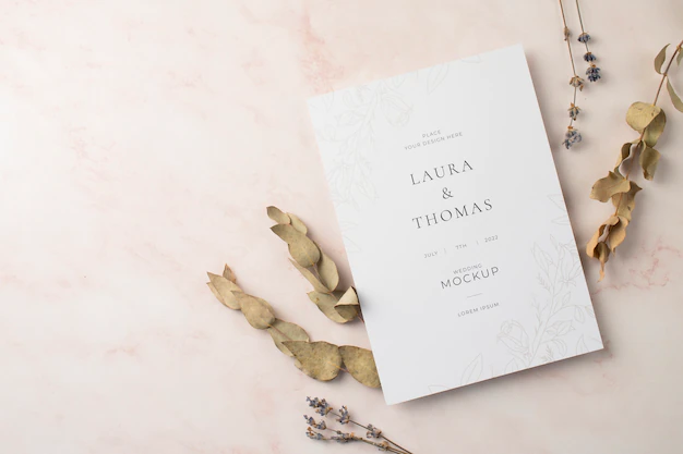 Free PSD | Top view of elegant wedding invitation mock-up